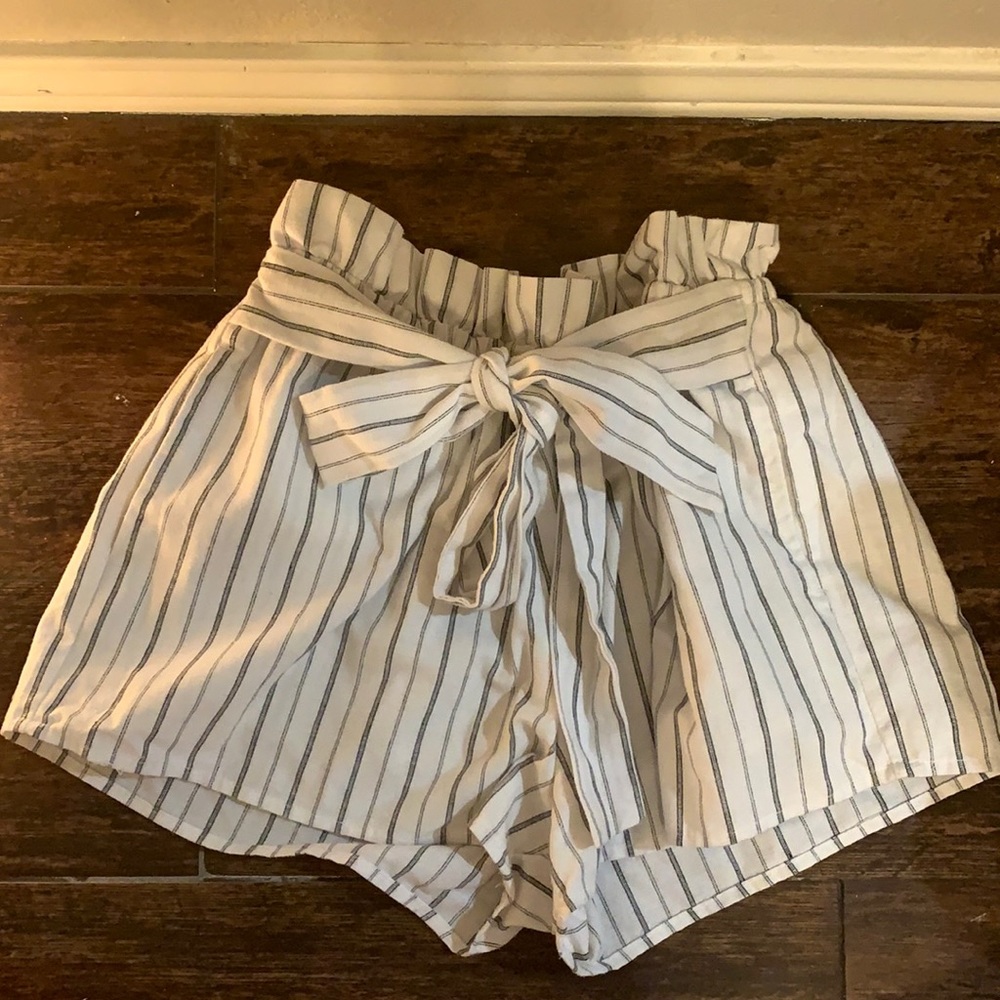 Striped Linen High Waist Shorts-love tree